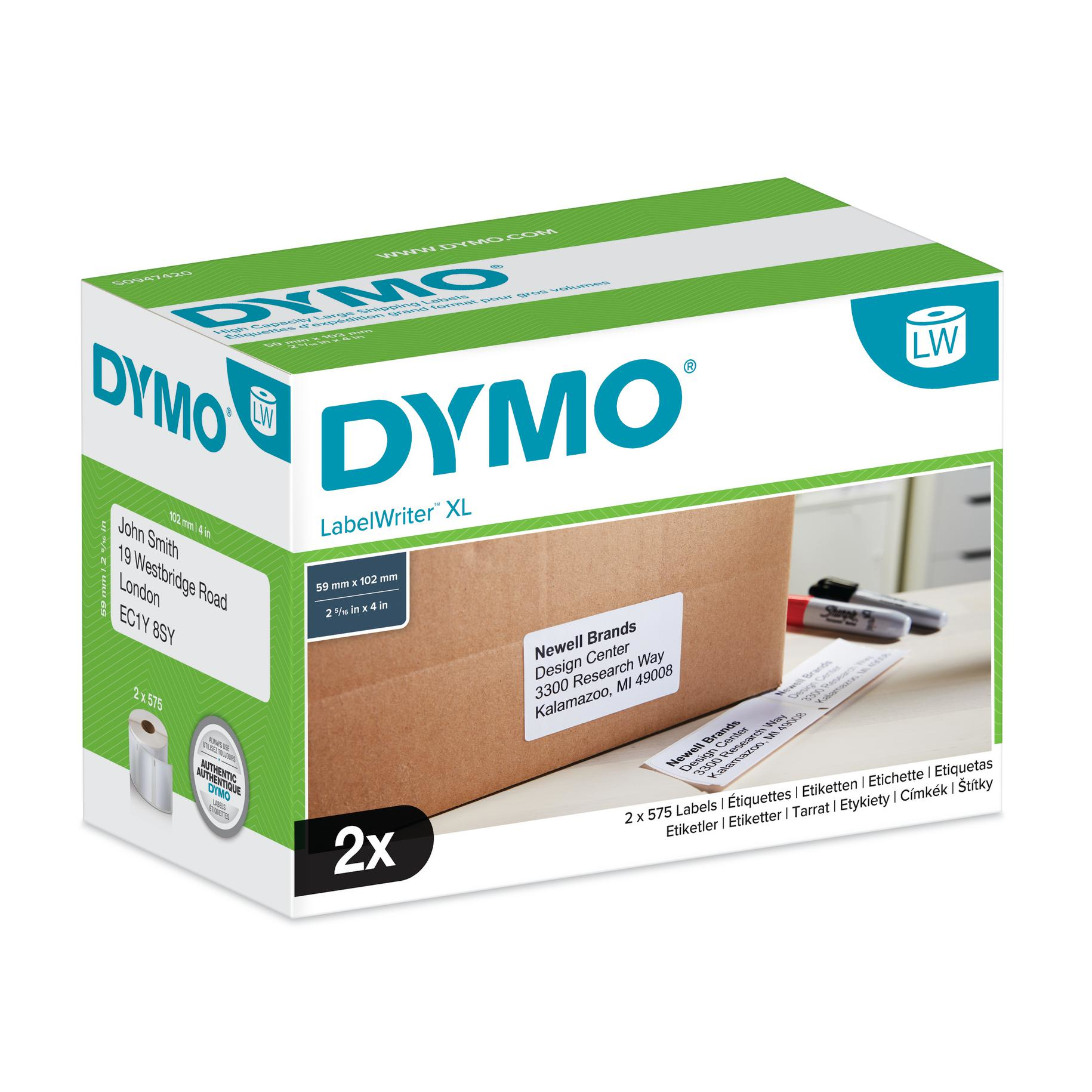 DYMO S0947420 LabelWriter Shipping Labels, 2 Rolls of 575 Count